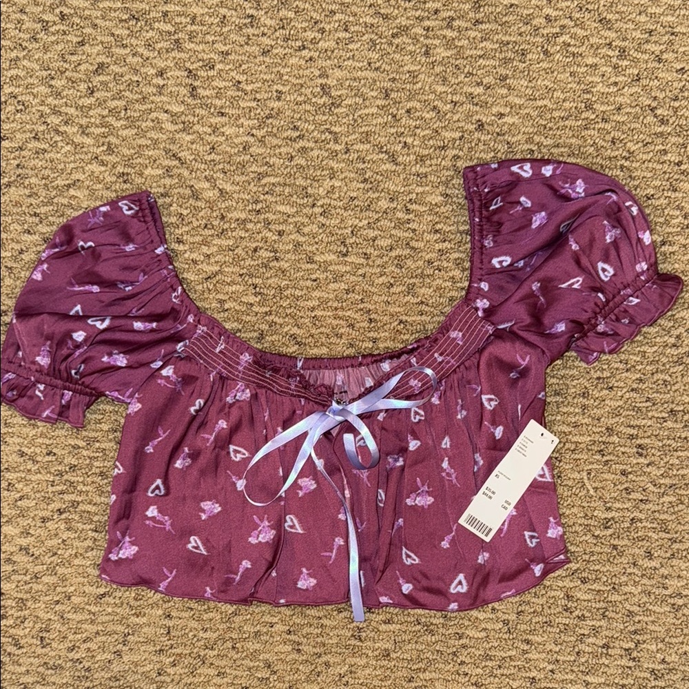 Urban Outfitters Purple Puff Sleeve Crop Blouse